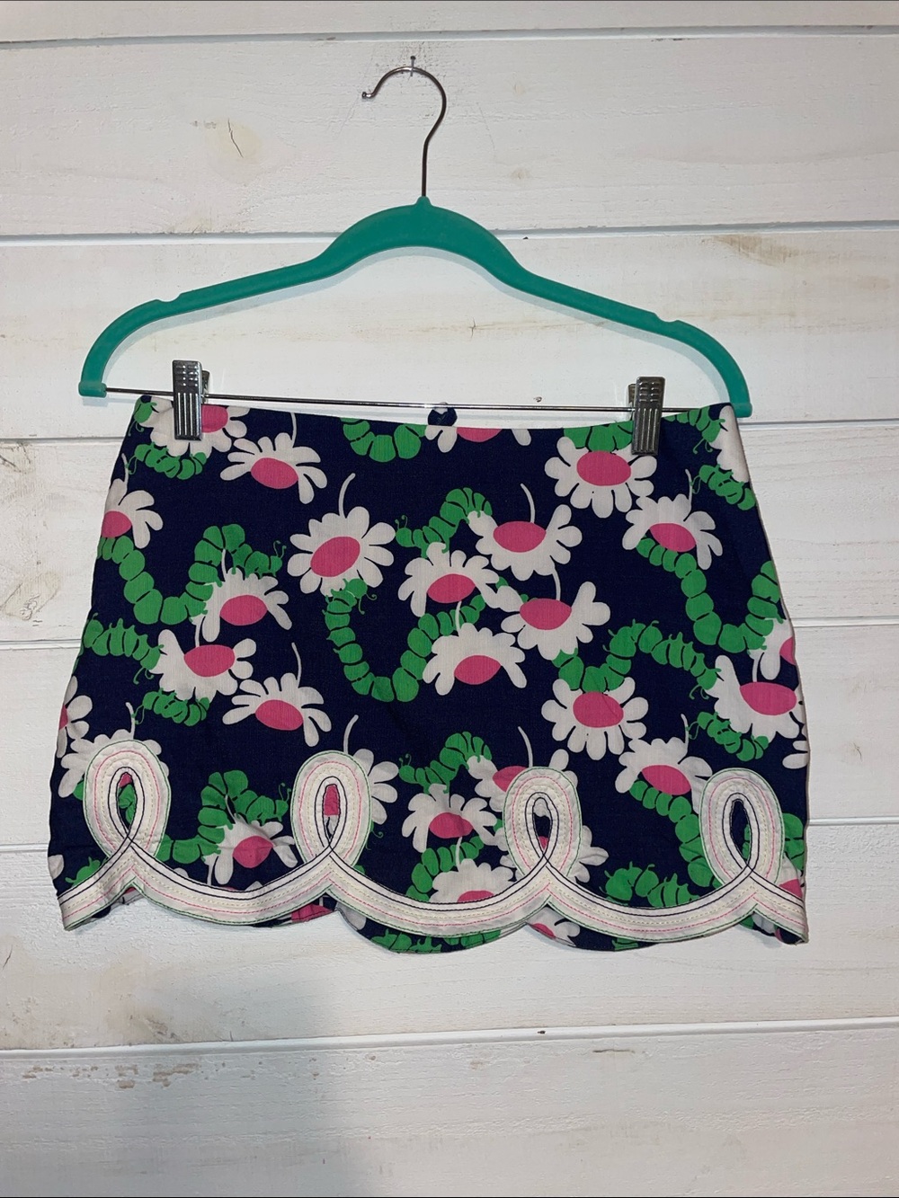 Lilly Pulitzer Navy Floral Scallop Hem Mini Skirt - Pink & Green